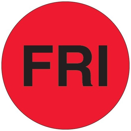 Bsc Preferred 2'' Circle - ''FRI'' Fluorescent Red Days of the Week Labels BUY00019819